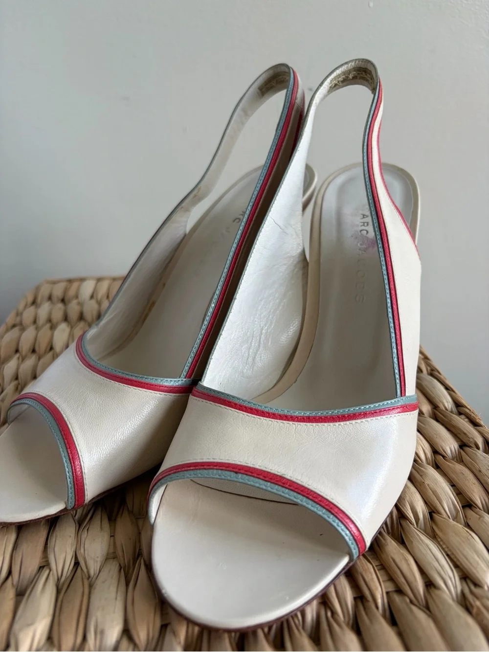 Marc Jacobs Collection Italy Cream Leather Slingback Peep Toe Heels 38.5